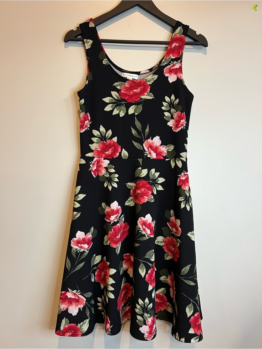 Warehouse One Black Red Floral Fit & Flare Dress Women’s XS Skater Sleeveless